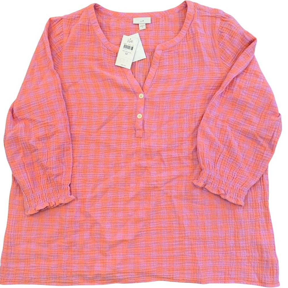 J. Jill Cotton Gauze Smocked 3/4 Sleeve Top NWT Size M - Picture 4 of 8